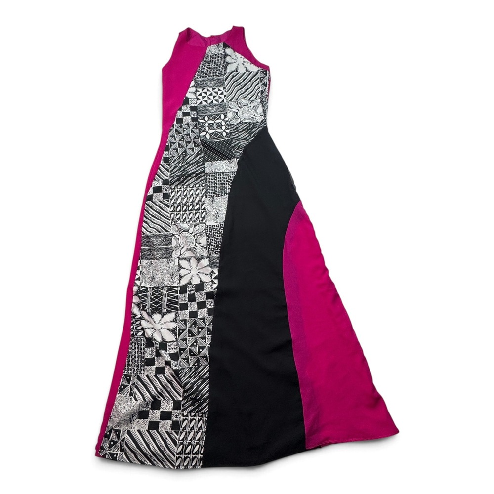 Athena Lifestyle Maxi Dress Geometric Patchwork Colorblock Pink Black Womens XS